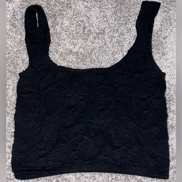Anthropologie The Hannah Seamless Textured Tank Top Cropped Black XXS/XS New - Picture 2 of 6